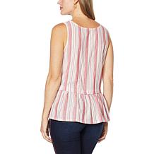 DG2 by Diane Gilman Striped Ruffle Hem Easy Tank