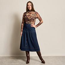 DG2 by Diane Gilman Super Stretch Knit Denim Front Yoke Gathered Skirt