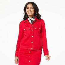 DG2 by Diane Gilman Super Stretch Knit Denim Patch Pocket Jacket