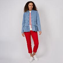 DG2 by Diane Gilman Super Stretch Knit Denim Peplum Hem Jacket