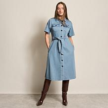 DG2 by Diane Gilman Super Stretch Knit Denim Shirtdress