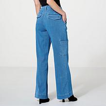 DG2 by Diane Gilman Super Stretch Knit Denim Wide-Leg Cargo Jean