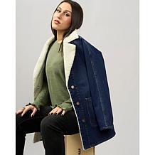 DG2 by Diane Gilman Vintage-Style Denim Sherpa Coat