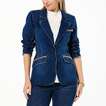 DG2 by Diane Gilman Virtual Stretch Denim Novelty Trim Blazer