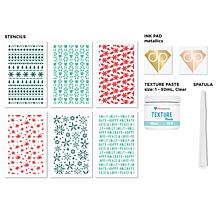 Diamond Press Happy Holidays Clear Texture Paste & Set of 6 Stencils