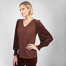 Diane Gilman Burnout Velvet Sleeve Knit Top