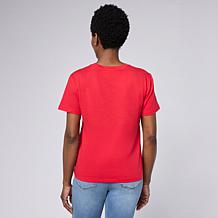 Diane Gilman Cotton Jersey Short Sleeve Heart Embellished Top