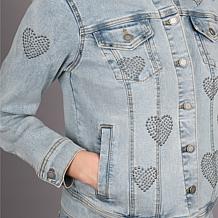 Diane Gilman New Classic Stretch Heart Studded Denim Jacket