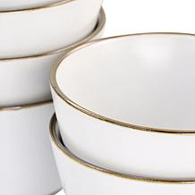 Elama Arthur 6-Piece Stoneware Bowl Set in Matte White with Gold Rim