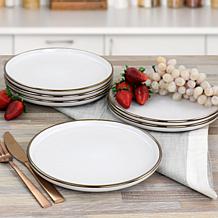 Elama Arthur 6-Piece Stoneware Salad Plate Set, Matte White w Gold Rim
