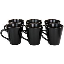 Elama Paul 6-Piece Stoneware Mug Set in Matte Black with Gold Rim