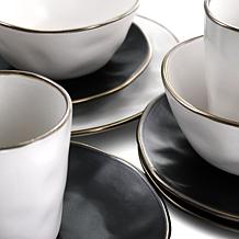 Elama Roman 16Pc Stoneware Dinnerware Set, Assorted Matte w/ Gold Rim