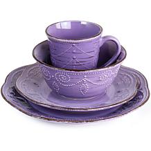 Elama Rustic Birch 16-Piece Stoneware Dinnerware Set, Purple