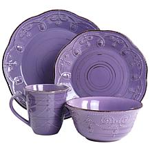 Elama Rustic Birch 16-Piece Stoneware Dinnerware Set, Purple