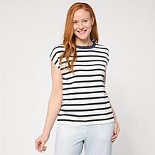 Elle Get the Look Striped Knit Top with Embellishment