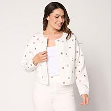 Elle Get the Look Washed Denim Grommet Jacket