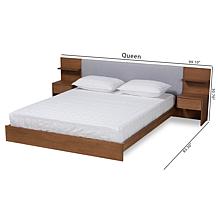 Fabric Upholstered Queen Size Platform Storage Bed with Nightstands