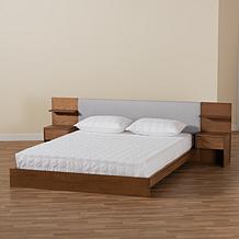 Fabric Upholstered Queen Size Platform Storage Bed with Nightstands
