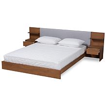Fabric Upholstered Queen Size Platform Storage Bed with Nightstands