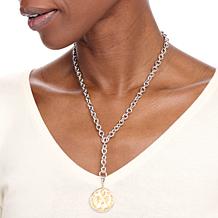 Fiorenza Jewelry Y-Drop Necklace with Fleur-de-lis Coin Pendant