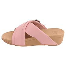 FitFlop Lulu Crystal-Buckle Leather Cross Slides