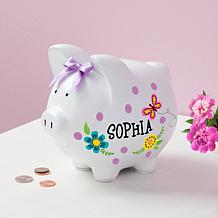 Floral Butterfly Personalized White Resin Piggy Bank