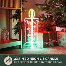 Fraser Hill Farm 23.6-in. 3D Neon LED Candle with Multicolor Light ...