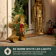Fraser Hill Farm 26-in. Gold Metal Gingerbread Person with Bow & LE...