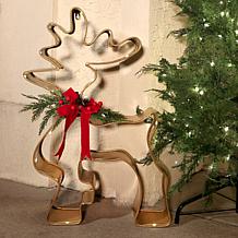 Fraser Hill Farm 26-in. Gold Metal Reindeer with Bow & LED Lights &...