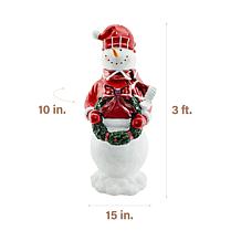 Fraser Hill Farm 3-Ft. Flat Back Snowman with Wreath & White LED Li...