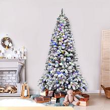 Fraser Hill Farm 7.5' Flocked Silverton Fir Tree w/ Multi-Color Lights