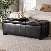 Full Leather Storage Bench Ottoman with Dimples