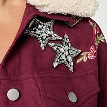 G by Giuliana Black Label Cropped G-Soft Denim Jacket with Embroidery