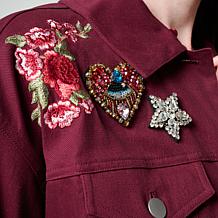 G by Giuliana Black Label Cropped G-Soft Denim Jacket with Embroidery