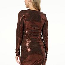 G by Giuliana Black Label Metallic Knit Long-Sleeve Top