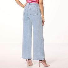 G by Giuliana Black Label Rhinestone Stretch Denim Wide-Leg Jean