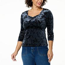 G by Giuliana Black Label Sweetheart Neck Velour Knit Top