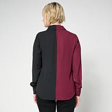 G by Giuliana Colorblocked Button-Front Woven Blouse