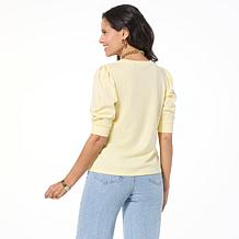 G by Giuliana Cotton-Blend Knit Puff-Sleeve Tee