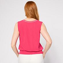 G by Giuliana Knit Sleeveless Tank Top with Contrast Piping