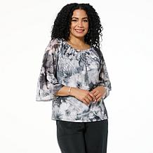 G by Giuliana Off-the-Shoulder Printed Aria Mesh Knit Blouse