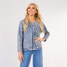 G by Giuliana Printed Denim-Like Knit Jacket