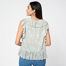 G by Giuliana Printed Knit Sleeveless Ruffle Top