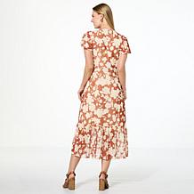 G by Giuliana Printed Mesh Ruched Front Midi Dress