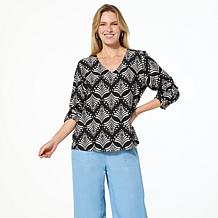 G by Giuliana Printed Woven Top with Rolled Up Sleeves