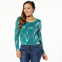 G by Giuliana Sequin Scoop Neck Long Sleeve Top