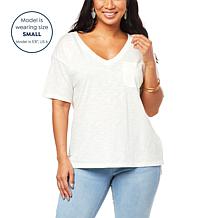 G by Giuliana Slub Knit Slouchy V-Neck Pocket Tee