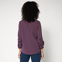 G by Giuliana Solid Knit Dramatic Sleeve Button-Down Shirt