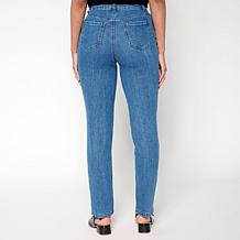 G by Giuliana Stretch Denim Straight-Leg Jean with Jeweled Hem