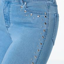 G by Giuliana Stretch Denim Straight-Leg Jean with Studs